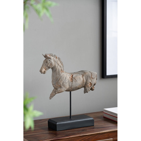 Antique Horse Statue on Stand — Defiance Spirited Horse Accent Sculpture
