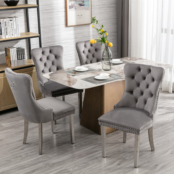 Nikki Collection Modern Tufted Solid Wood Velvet Upholstered Dining Chair with Chrome Legs