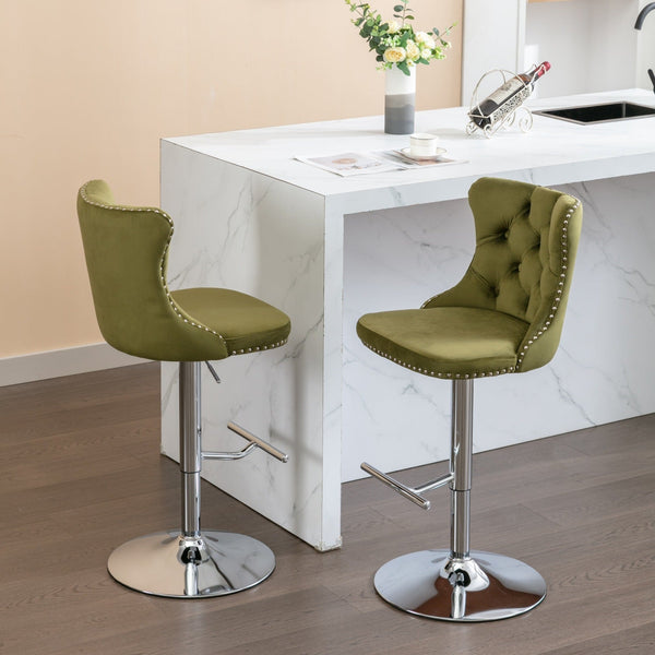 Modern Velvet Swivel Barstools with Adjustable Seat Height and Chrome Base