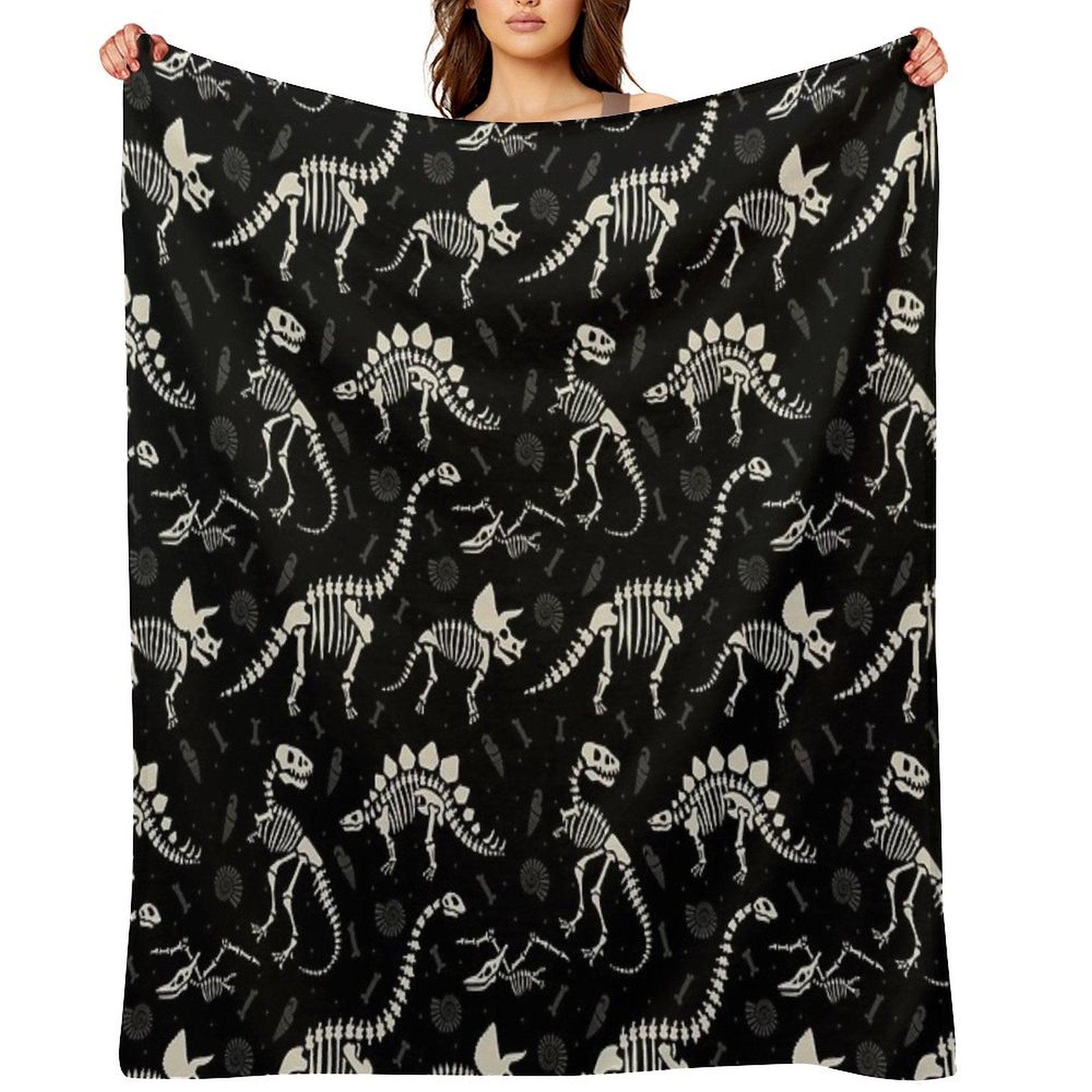 Dinosaur Fossils in Black Throw Blanket