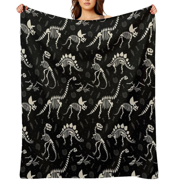 Dinosaur Fossils in Black Throw Blanket