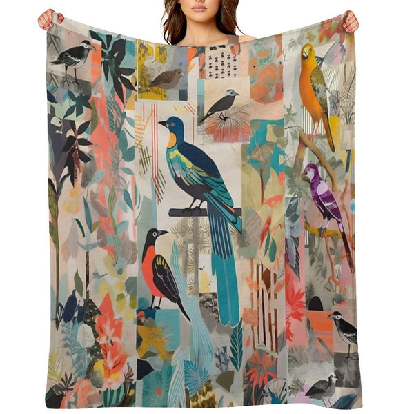 Colorful Collage of Birds And Plants Compact Throw Blanket
