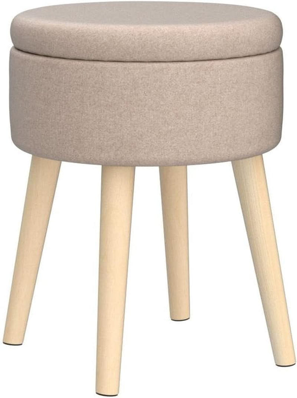 Khaki Linen Storage Velvet Upholstered Ottoman With Tray