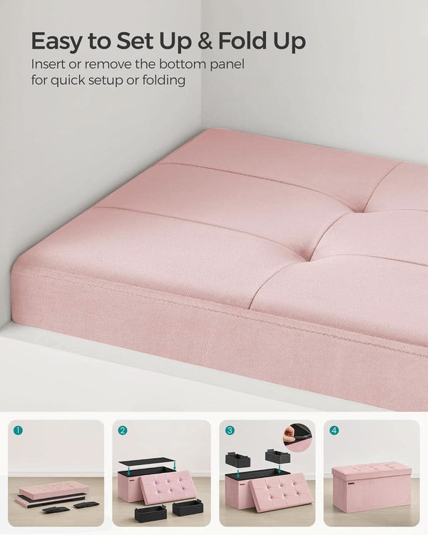 Jelly Pink Foldable Storage Ottoman Bench 15x30x15