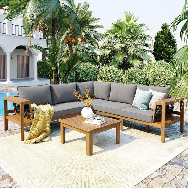4 Pieces Outdoor Acacia Wood Sofa Set