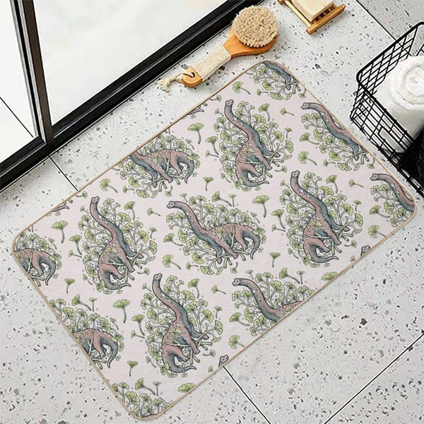 Brachio Ginkgo  Calm Color Palette  Dinosaur Botanical Art  Easy Maintenance Bath Mat