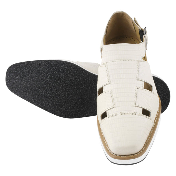 Adam Mens Fisherman Lizard Print Genuine Leather Buckle Closure Sandals