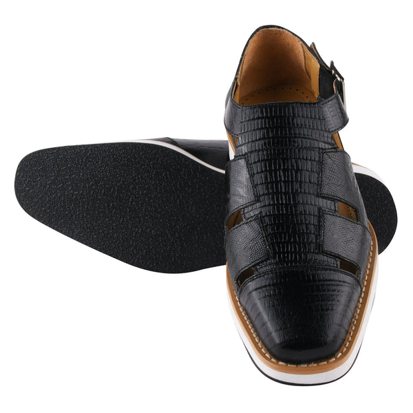 Adam Mens Fisherman Lizard Print Genuine Leather Buckle Closure Sandals