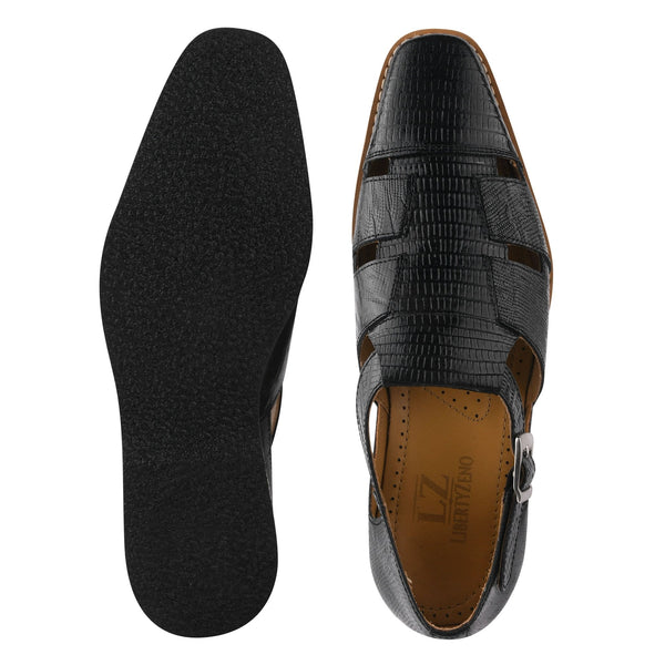 Adam Mens Fisherman Lizard Print Genuine Leather Buckle Closure Sandals