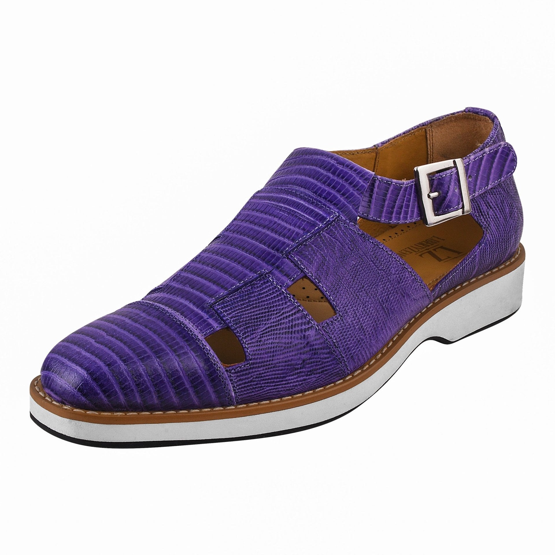 Adam Mens Fisherman Lizard Print Genuine Leather Buckle Closure Sandals