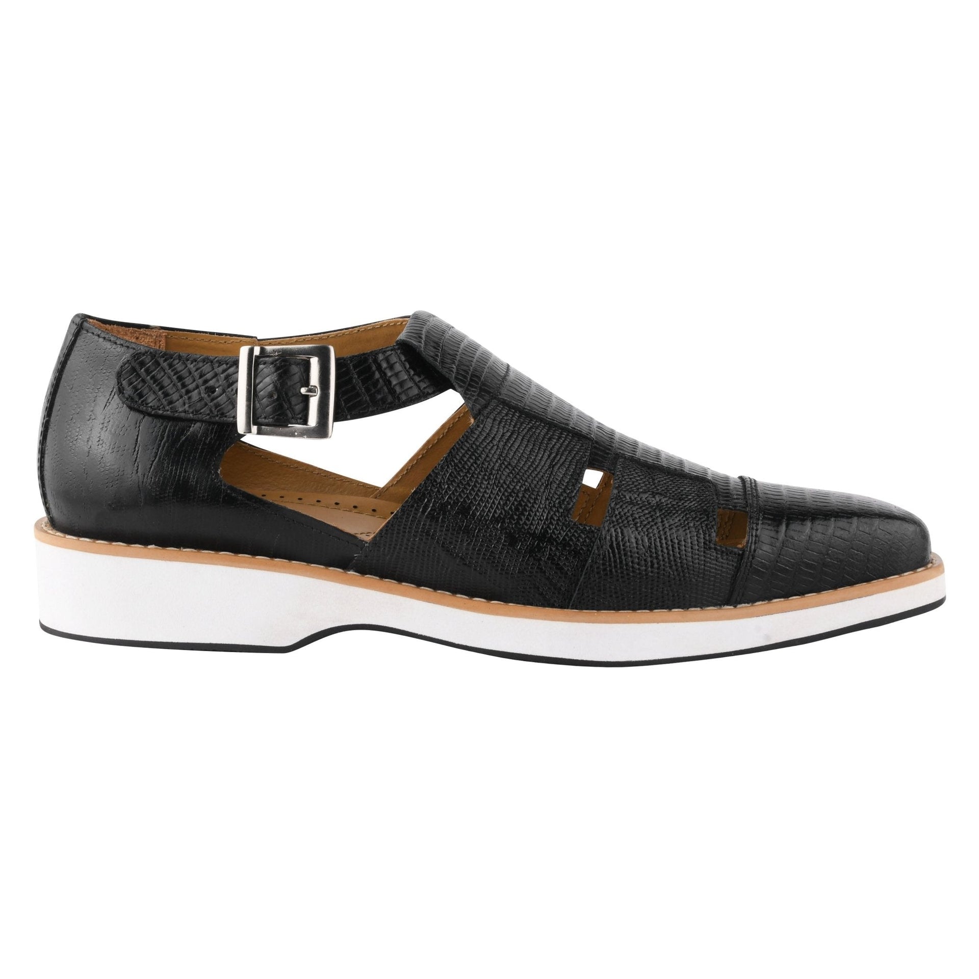 Adam Mens Fisherman Lizard Print Genuine Leather Buckle Closure Sandals