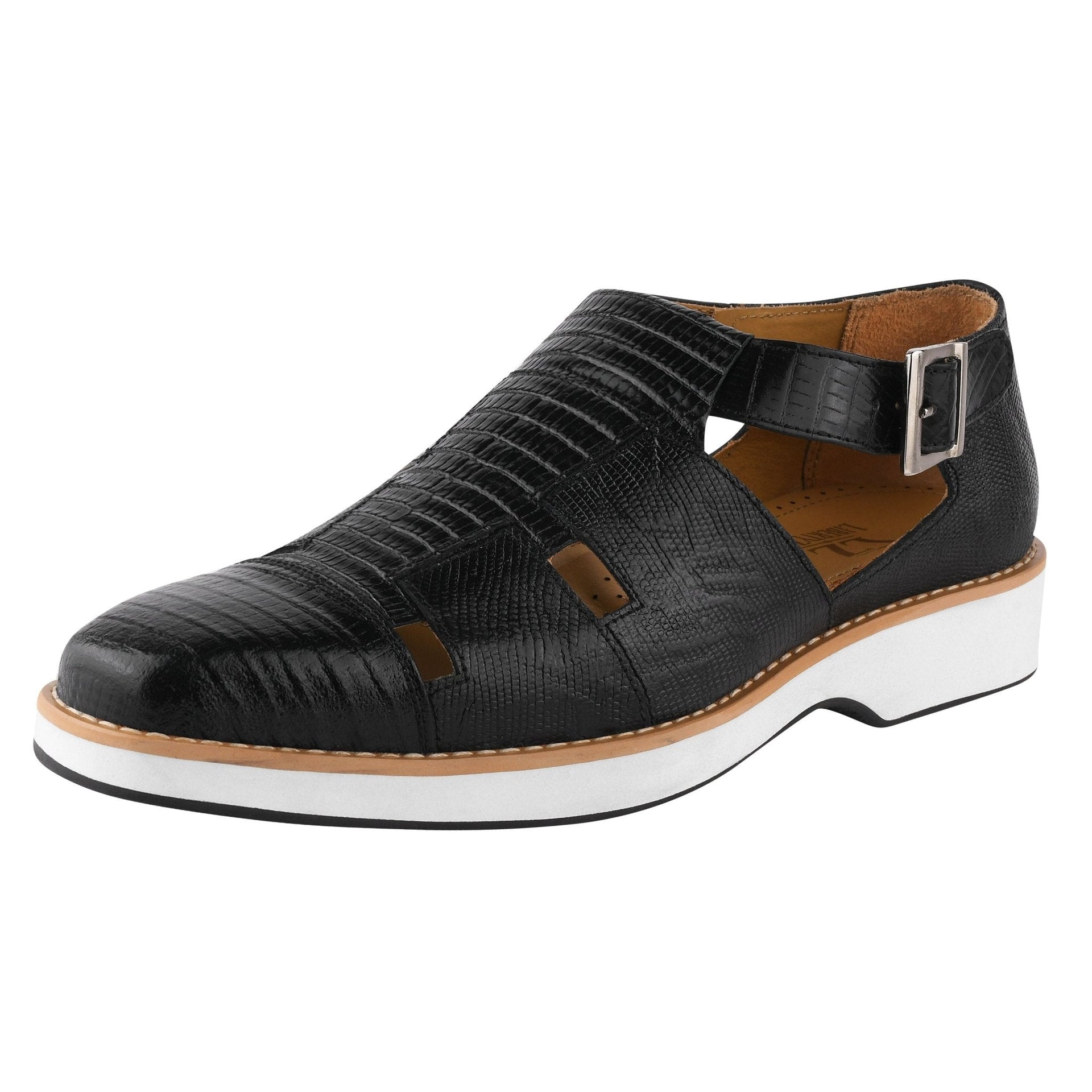 Adam Mens Fisherman Lizard Print Genuine Leather Buckle Closure Sandals