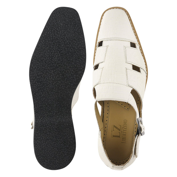 Adam Mens Fisherman Lizard Print Genuine Leather Buckle Closure Sandals