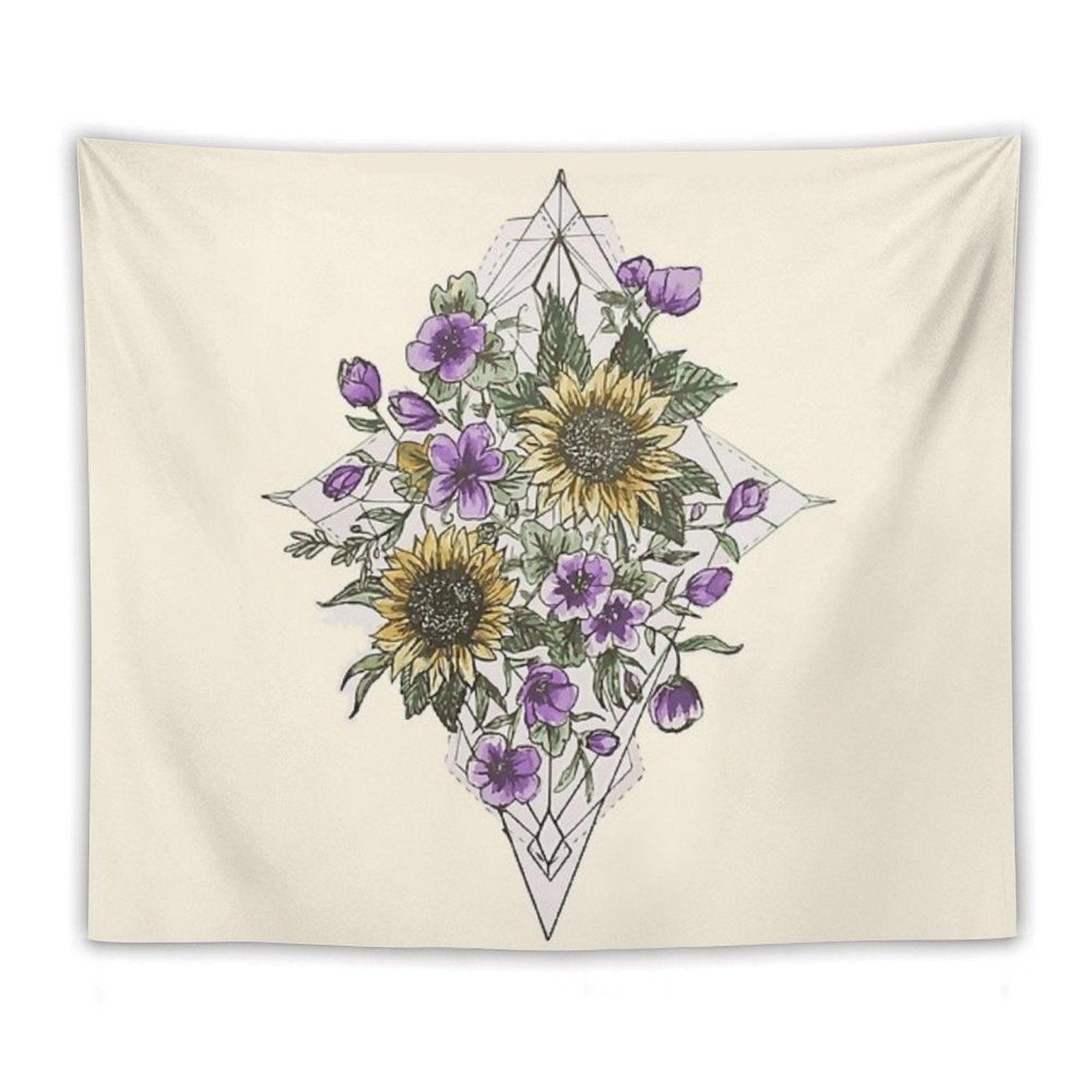 Geometric Sunflower Pattern Tapestry