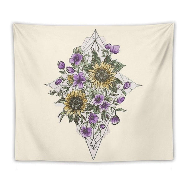 Geometric Sunflower Pattern Tapestry