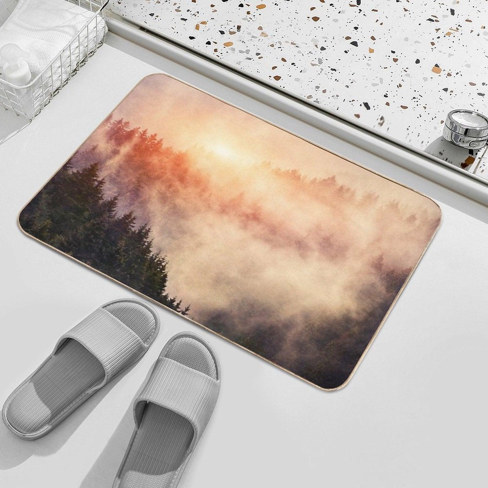 In My Other World  Sunrise In A Romantic Misty Foggy Autumn Fairytale Wilderness Forest With Trees Covered In Fog And Sunlight  Rapid-Drying Bath Mat