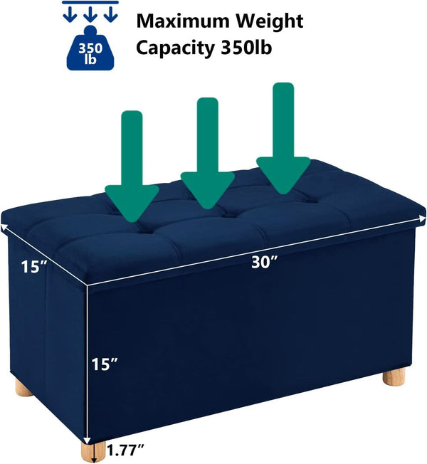 30 Inch Multifunctional Folding Storage Ottoman Navy
