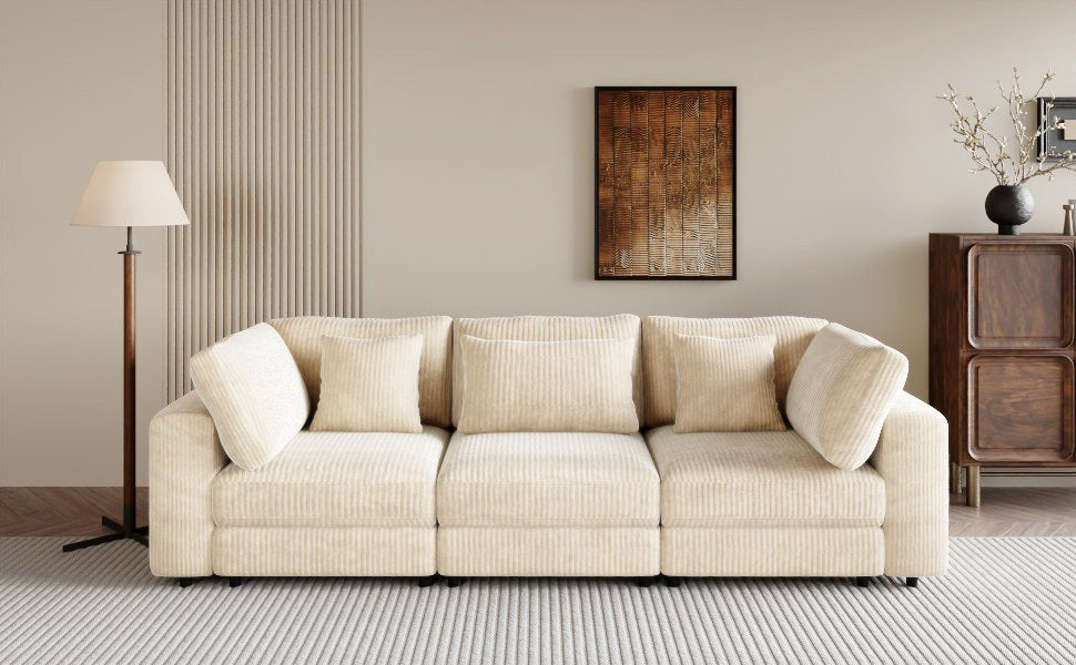 105'' 3 Seater Sofa with Removable Back Cushions and 5 Pillows , for Living Room, Apartment, Spacious Space