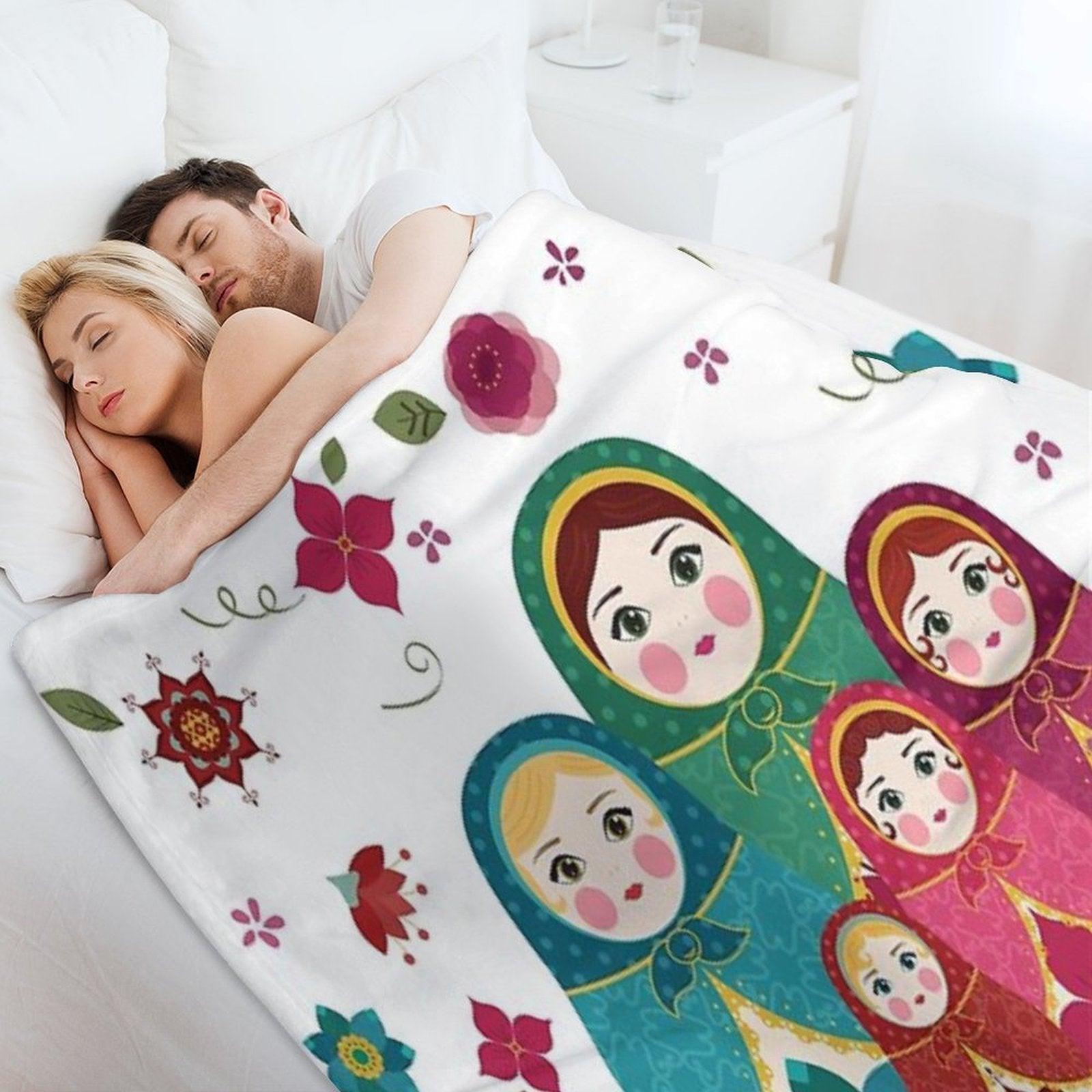 Russian Dolls White Throw Blanket