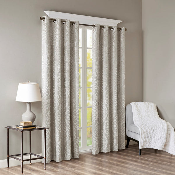 Mirage Knitted Jacquard Damask Total Blackout Grommet Top Curtain Panel by SunSmart - Gifts for You 'n Me