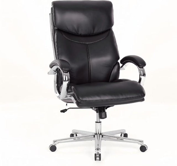 COLAMY High Back Executive Office Chair, PU Leather Computer Desk Chair with Extra Thick Padded Seat Cushion, Quiet Rubber Rolling Casters and Adjustable Tilt Tension for Home Workspace,Brown