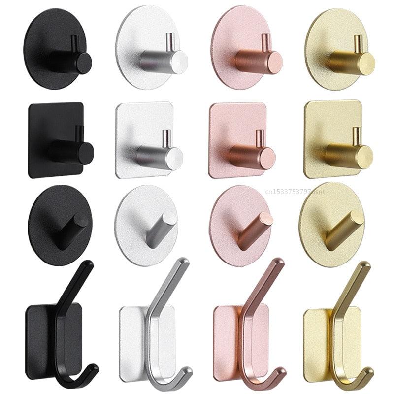 Adhesive Wall Hooks Mounted Door Key Cloth Coat Bathroom Robe Hanger Kitchen Hardware Rack Shelf Bag Hook Organizer For Hanging  Bathroom Toilet Sticky Hook