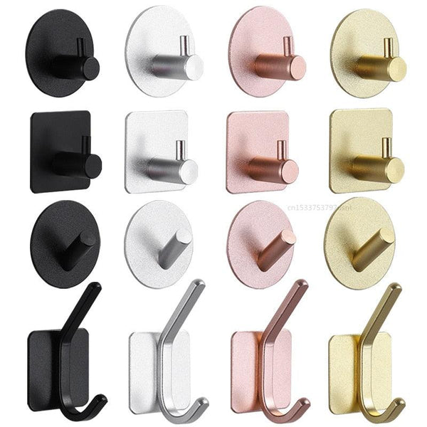 Adhesive Wall Hooks Mounted Door Key Cloth Coat Bathroom Robe Hanger Kitchen Hardware Rack Shelf Bag Hook Organizer For Hanging  Bathroom Toilet Sticky Hook