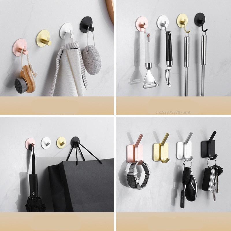 Adhesive Wall Hooks Mounted Door Key Cloth Coat Bathroom Robe Hanger Kitchen Hardware Rack Shelf Bag Hook Organizer For Hanging  Bathroom Toilet Sticky Hook