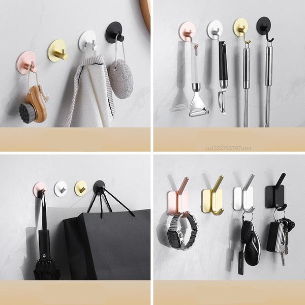 Adhesive Wall Hooks Mounted Door Key Cloth Coat Bathroom Robe Hanger Kitchen Hardware Rack Shelf Bag Hook Organizer For Hanging  Bathroom Toilet Sticky Hook