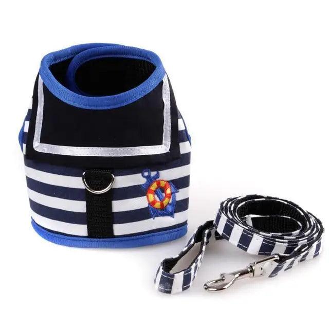 Adjustable Dog Collar Harness Leash Creative Navy Suit Style Chest Strap Rope Cats Dog Harness Leash Cute Design Chest Coverage Rope for Small Medium Dogs Cats