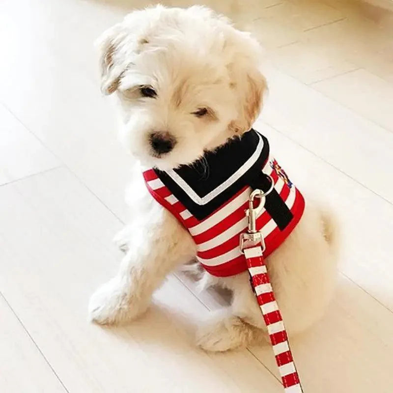 Adjustable Dog Collar Harness Leash Creative Navy Suit Style Chest Strap Rope Cats Dog Harness Leash Cute Design Chest Coverage Rope for Small Medium Dogs Cats