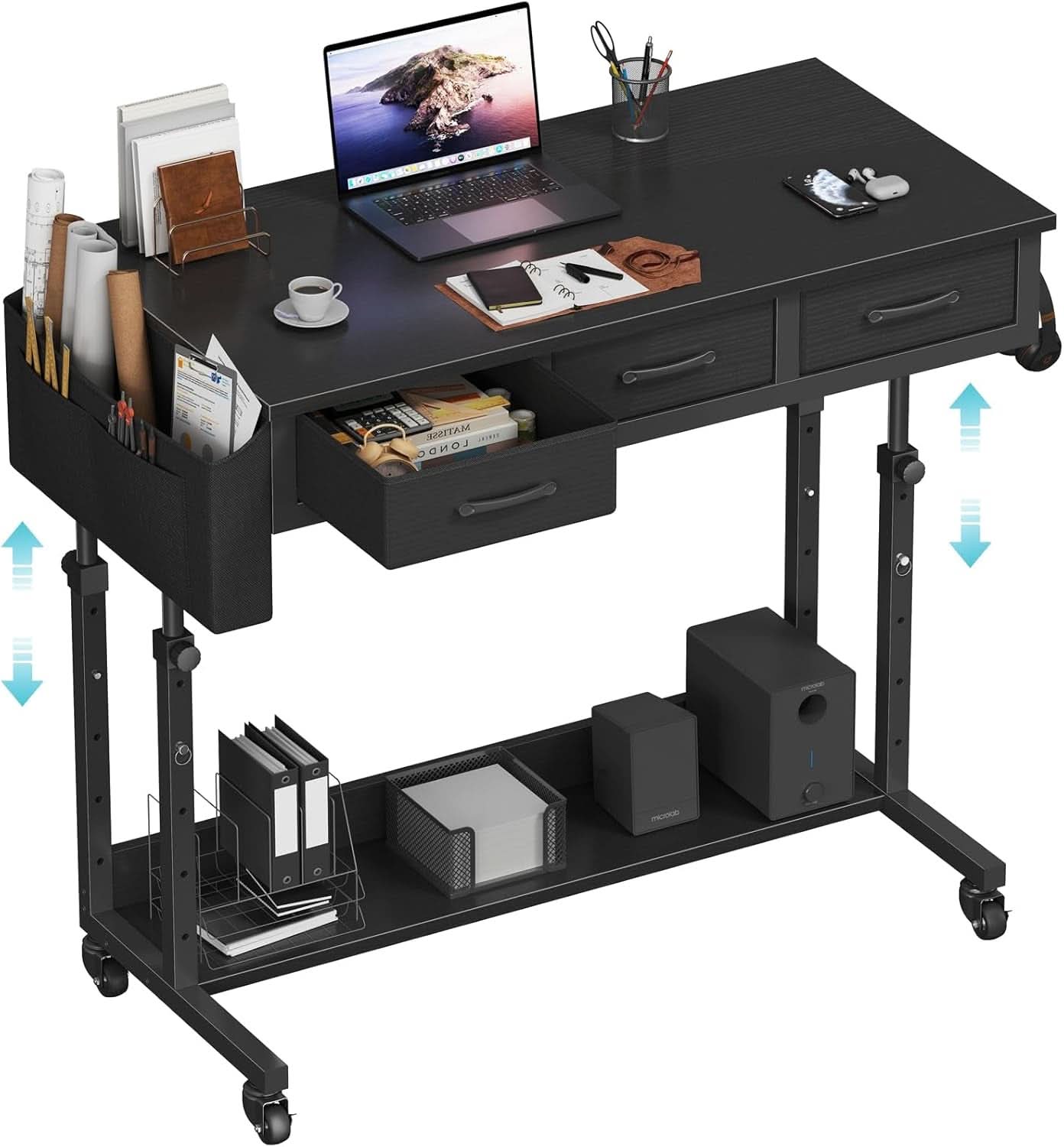 Adjustable Height Rolling Standing Desk with Drawers