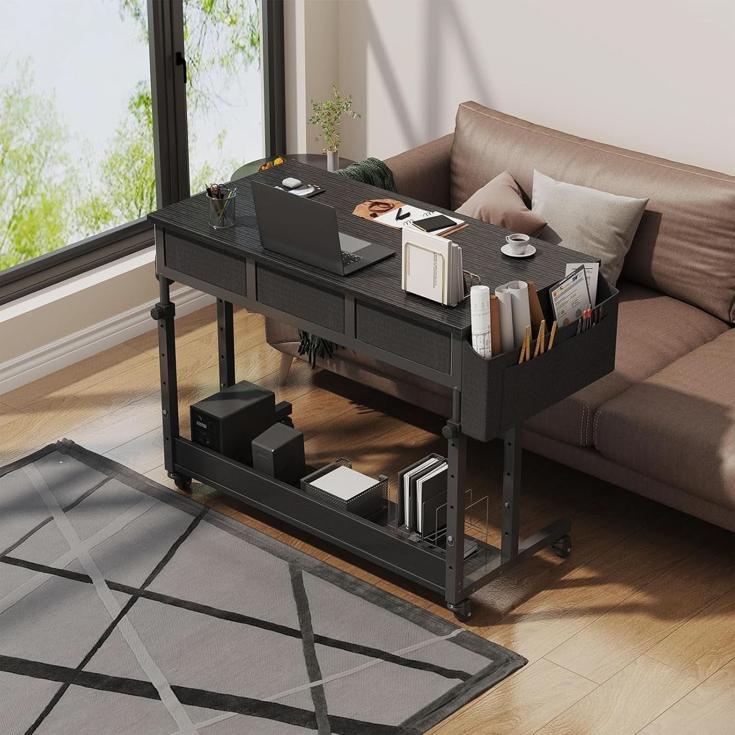 Adjustable Height Rolling Standing Desk with Drawers