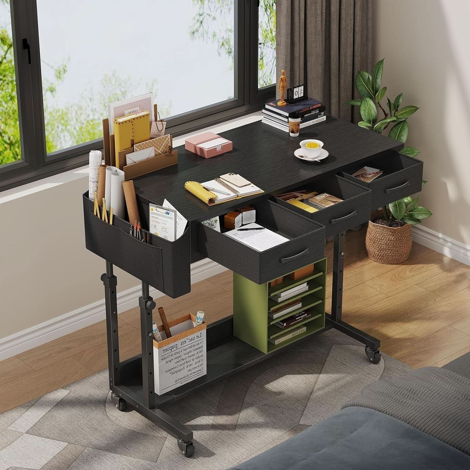 Adjustable Height Rolling Standing Desk with Drawers