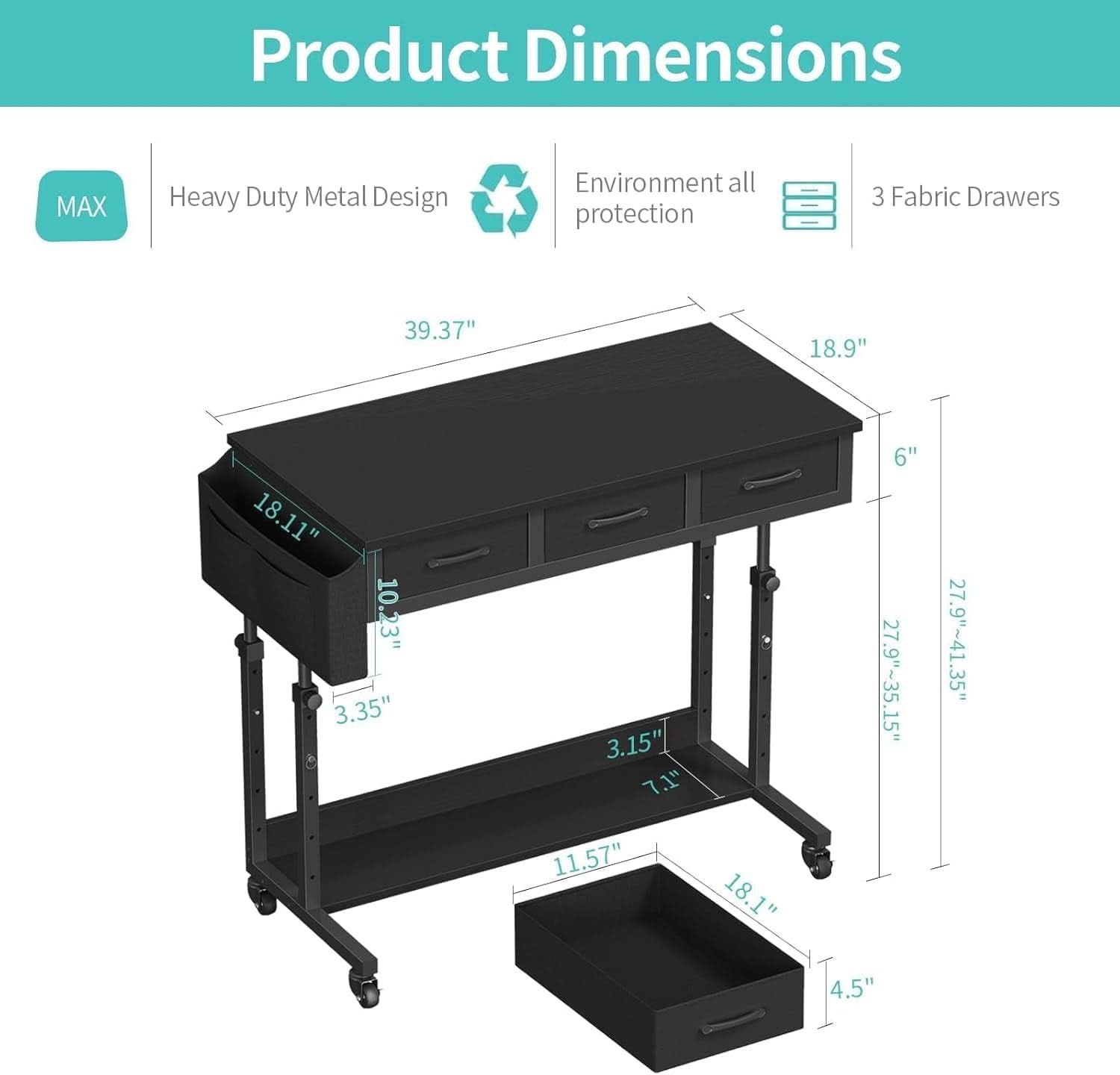 Adjustable Height Rolling Standing Desk with Drawers