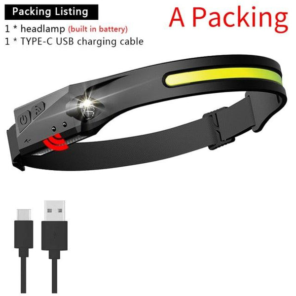 Adjustable Rechargeable LED Induction USB Headlamp  Lightweight Head Lamp Head Torch 5 Lighting Modes Flashlight   For Camping Hiking Running Outdoor Adults Kids