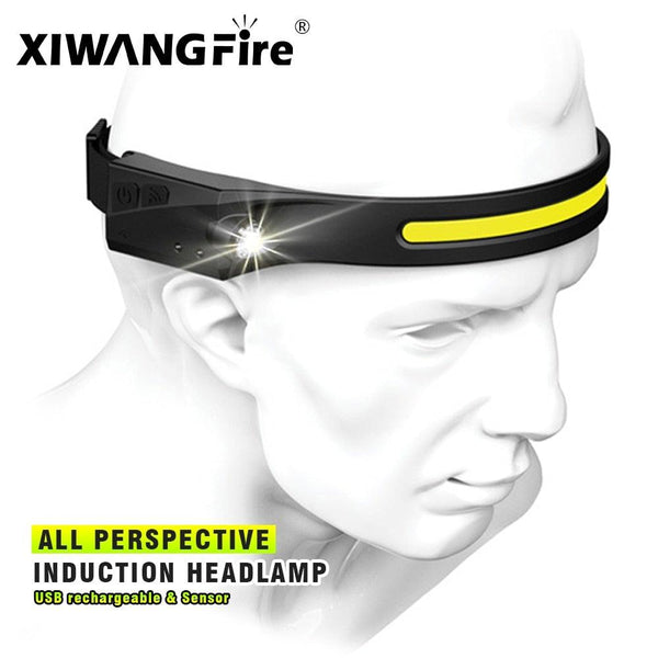 Adjustable Rechargeable LED Induction USB Headlamp  Lightweight Head Lamp Head Torch 5 Lighting Modes Flashlight   For Camping Hiking Running Outdoor Adults Kids