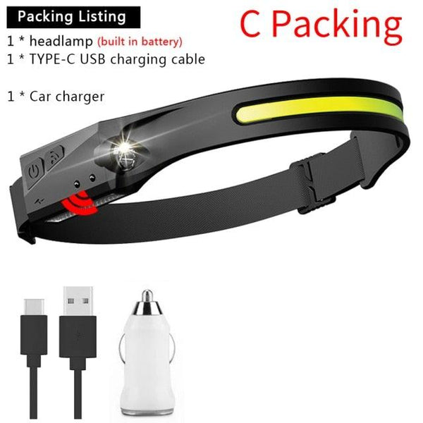 Adjustable Rechargeable LED Induction USB Headlamp  Lightweight Head Lamp Head Torch 5 Lighting Modes Flashlight   For Camping Hiking Running Outdoor Adults Kids