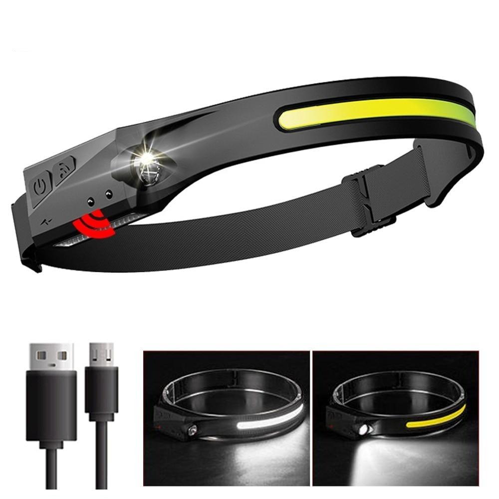 Adjustable Rechargeable LED Induction USB Headlamp  Lightweight Head Lamp Head Torch 5 Lighting Modes Flashlight   For Camping Hiking Running Outdoor Adults Kids