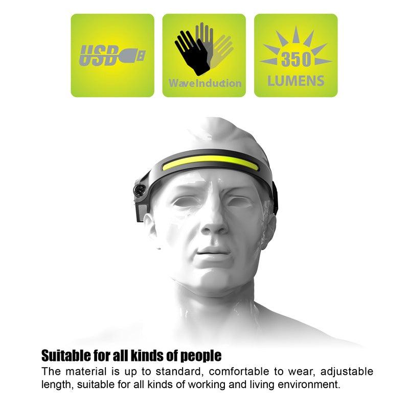 Adjustable Rechargeable LED Induction USB Headlamp  Lightweight Head Lamp Head Torch 5 Lighting Modes Flashlight   For Camping Hiking Running Outdoor Adults Kids