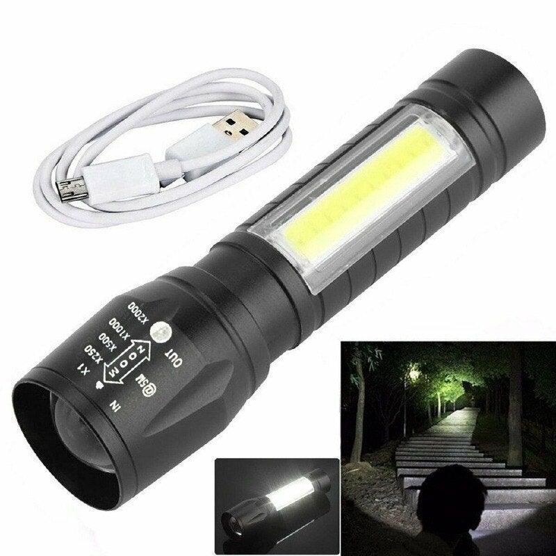 Adjustable Rechargeable LED USB Portable Focus Light Zoomable LED Tactical Flashlight High Lumens Zoomable Waterproof Flashlight Mini Torch For Camping Hiking