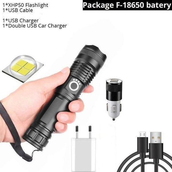 Adjustable Rechargeable Powerful Zoomable LED USB Flashlights High Lumens Powerful Tactical  Waterproof Super Bright  Flashlights Best For Camping Outdoor Hiking Running Riding