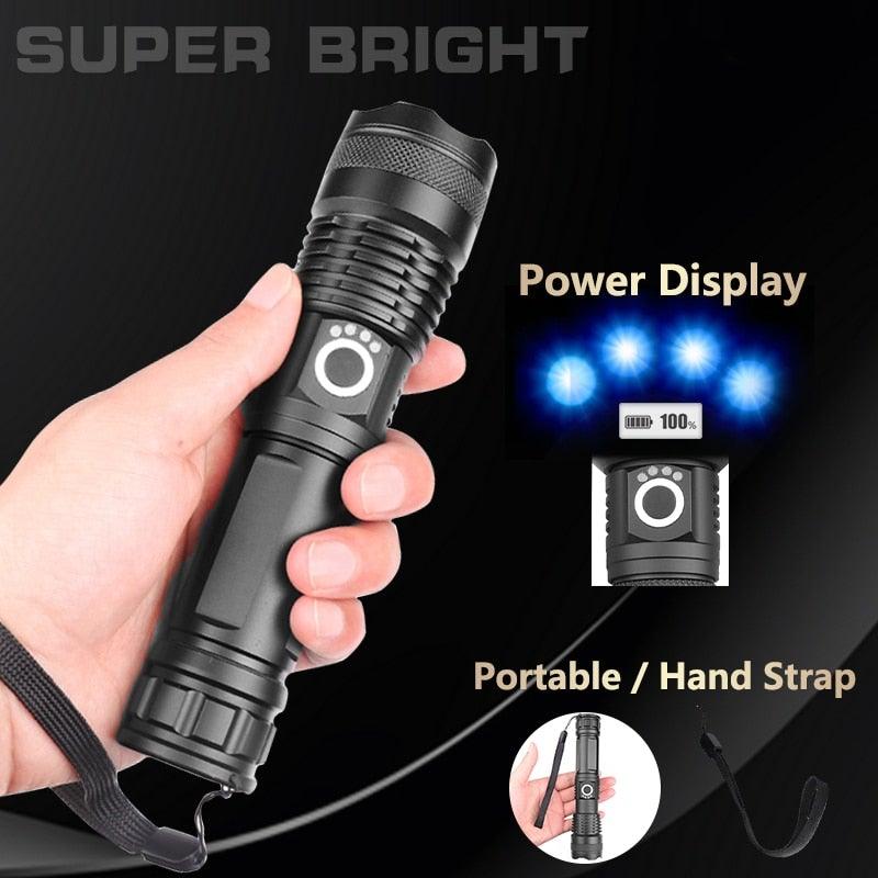 Adjustable Rechargeable Powerful Zoomable LED USB Flashlights High Lumens Powerful Tactical  Waterproof Super Bright  Flashlights Best For Camping Outdoor Hiking Running Riding