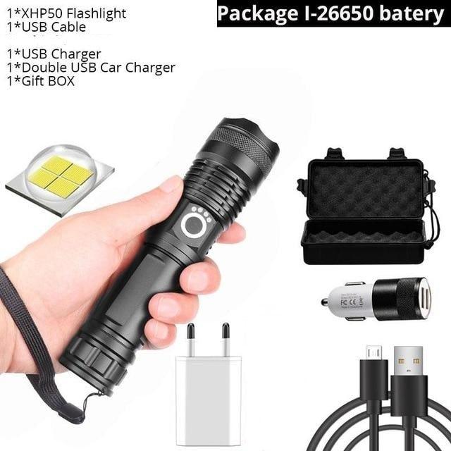 Adjustable Rechargeable Powerful Zoomable LED USB Flashlights High Lumens Powerful Tactical  Waterproof Super Bright  Flashlights Best For Camping Outdoor Hiking Running Riding