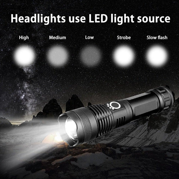 Adjustable Rechargeable Powerful Zoomable LED USB Flashlights High Lumens Powerful Tactical  Waterproof Super Bright  Flashlights Best For Camping Outdoor Hiking Running Riding
