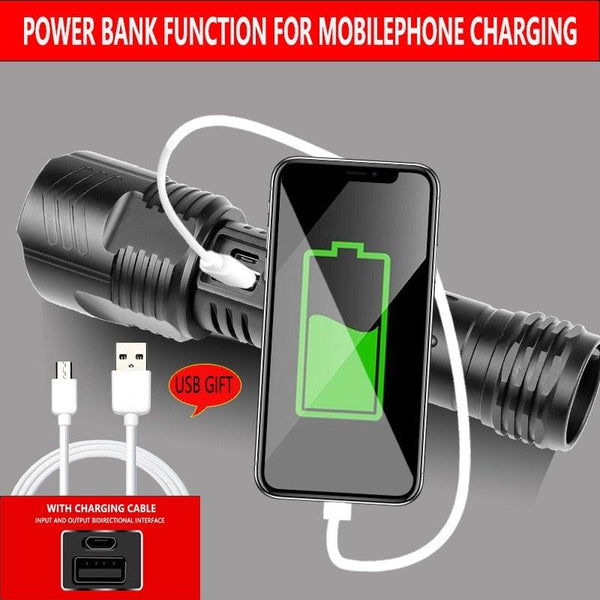 Adjustable Rechargeable Tactical Flashlight USB LED  Super Bright Zoomable IPX65 Waterproof Portable Torchlight Flash Lamp USB Charging For Hiking Camping Running Fishing