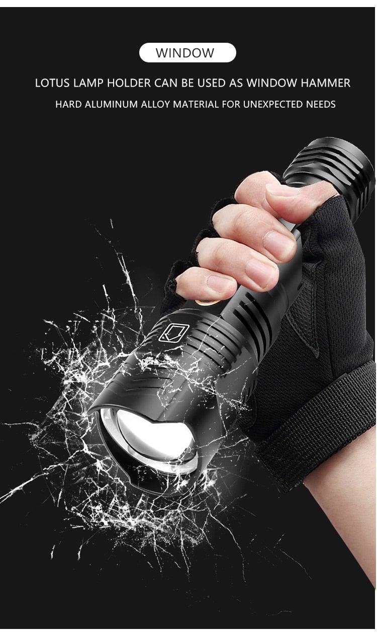 Adjustable Rechargeable Tactical Flashlight USB LED  Super Bright Zoomable IPX65 Waterproof Portable Torchlight Flash Lamp USB Charging For Hiking Camping Running Fishing