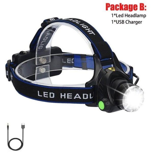 Adjustable Rechargeable Waterproof Brightest Zoomable LED Lightweight Hands Free Headlamp High Power For Adult Hunting Camping Running Hiking Riding Fishing Rechargeable T6 Chip Headlight