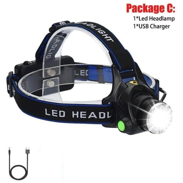 Adjustable Rechargeable Waterproof Brightest Zoomable LED Lightweight Hands Free Headlamp High Power For Adult Hunting Camping Running Hiking Riding Fishing Rechargeable T6 Chip Headlight