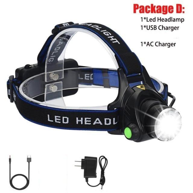 Adjustable Rechargeable Waterproof Brightest Zoomable LED Lightweight Hands Free Headlamp High Power For Adult Hunting Camping Running Hiking Riding Fishing Rechargeable T6 Chip Headlight